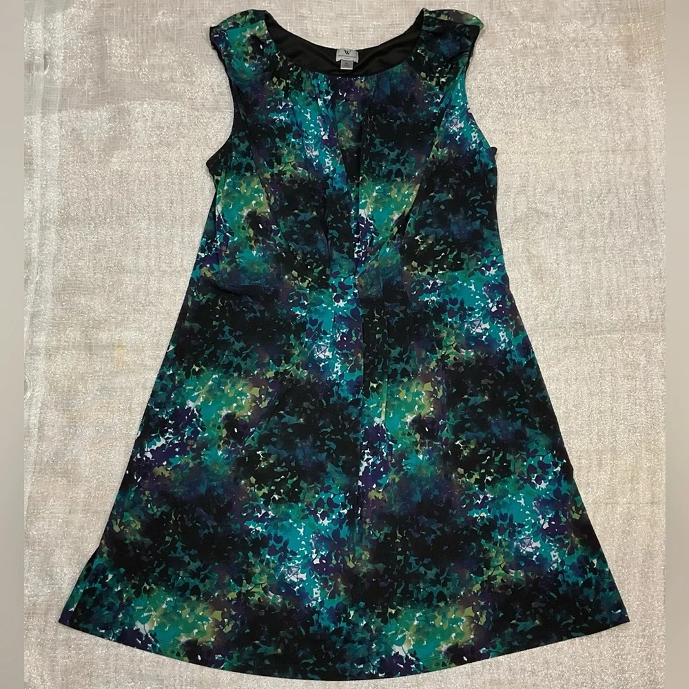 Worthington Watercolor Sleeveless Pleated Fit & Flare Dress Size XL - Picture 1 of 10